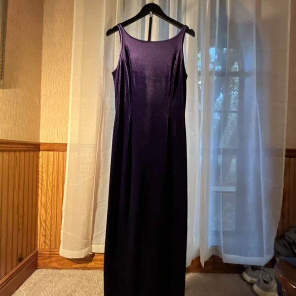 Scott McClintock Vintage 90s Purple Velvet Maxi Dress Long Formal Evening Gown