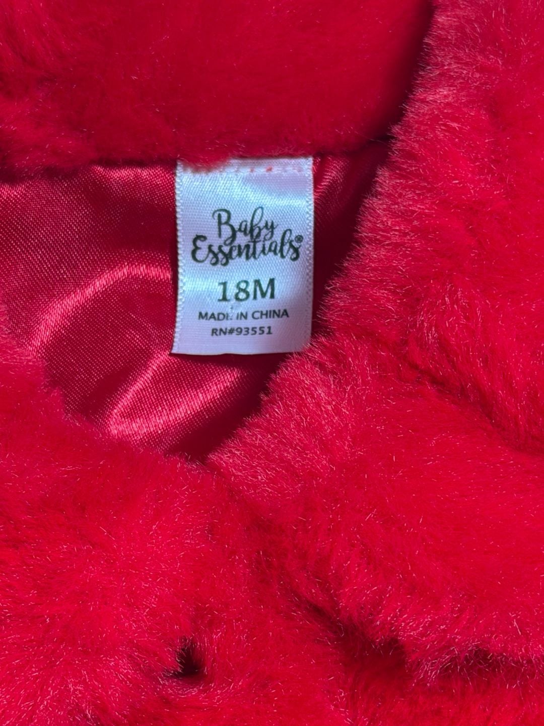 Baby Essentials Faux Fur Coat Size 18M Red Jacket 5