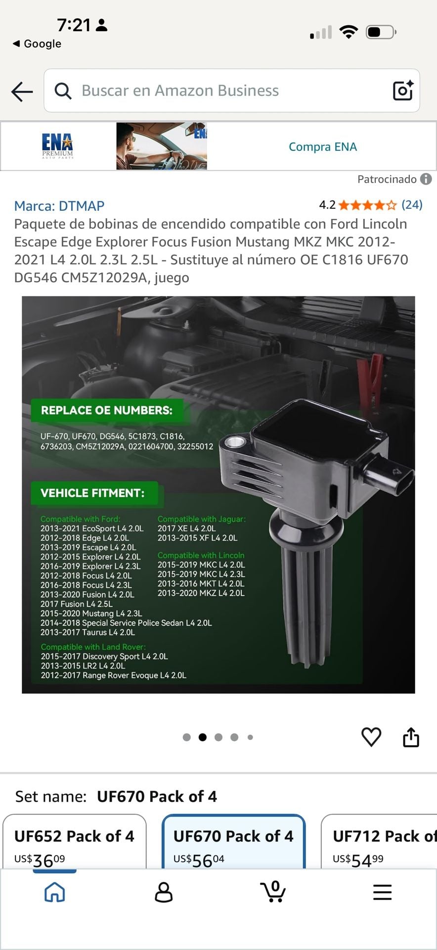 4-Pack Ignition Coil UF670 for Ford Lincoln 2.0L 2.3L 2.5L
DG546 CM5Z12029A 2