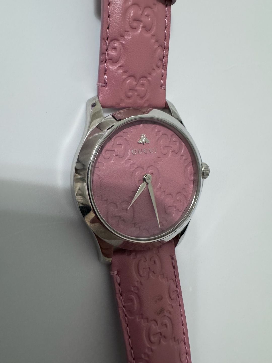 Gucci G-Timeless YA1264030 Pink Dial Leather Strap Watch 10
