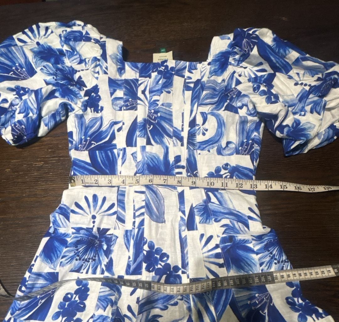 Farm Rio Blue White Floral Mini Dress Puff Sleeve Button Front XXS 14