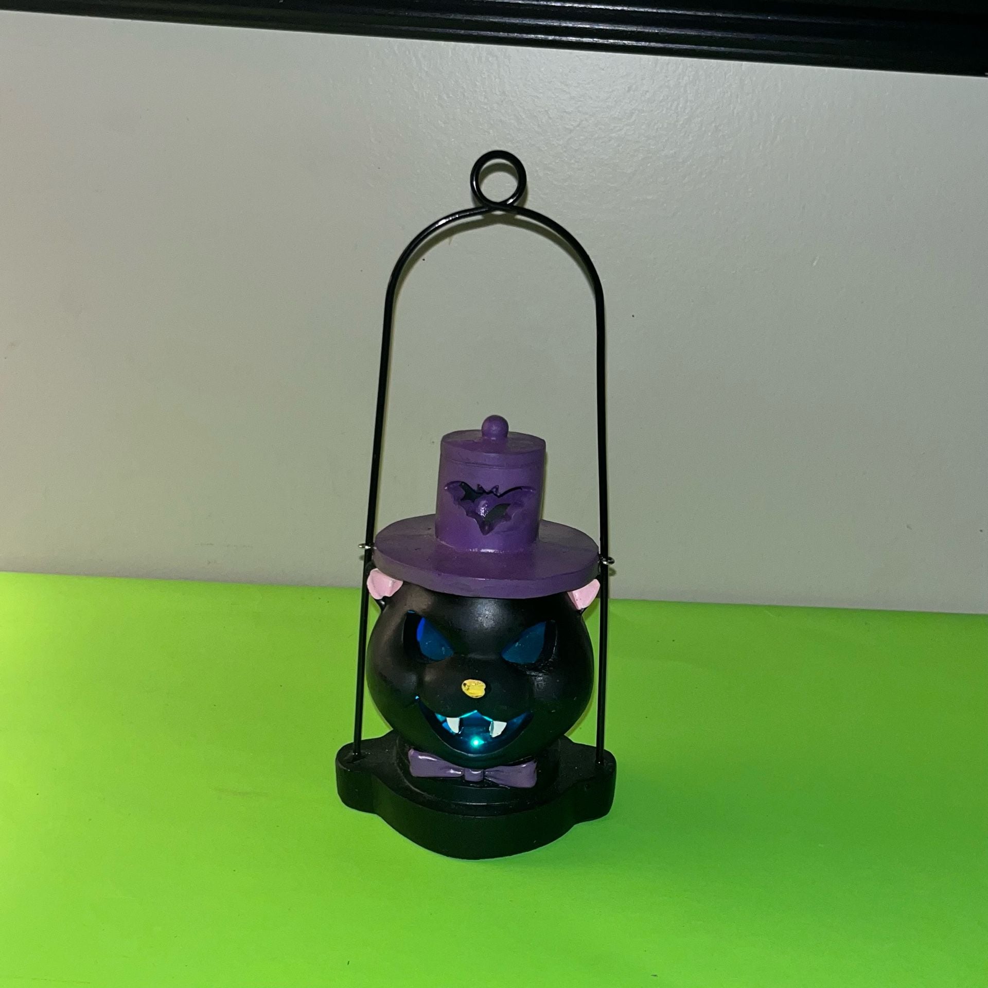 Halloween Black Cat Light Up Lantern Purple Hat Bat Metal Handle 7