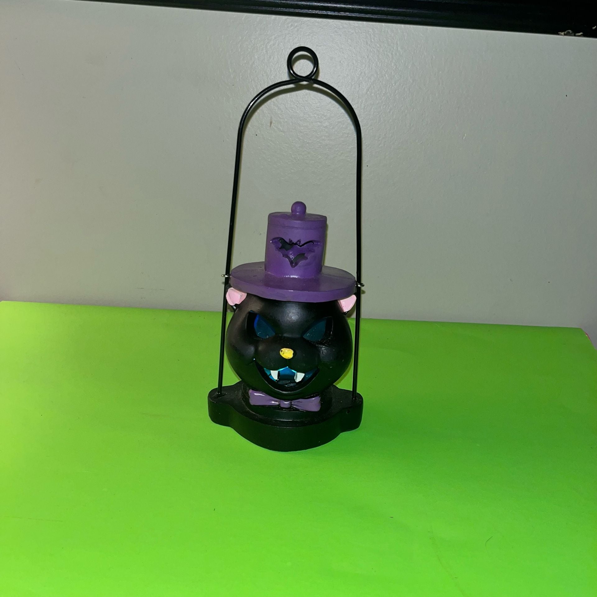 Halloween Black Cat Light Up Lantern Purple Hat Bat Metal Handle 8