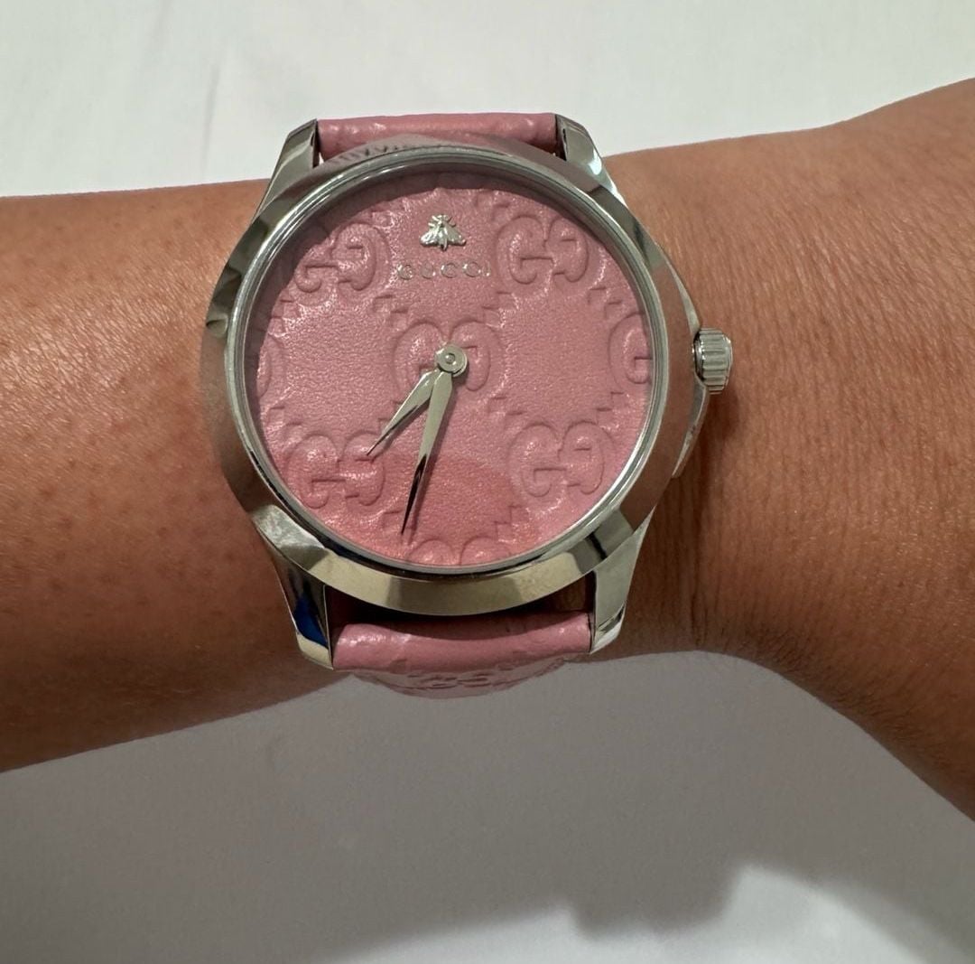 Gucci G-Timeless YA1264030 Pink Dial Leather Strap Watch 2
