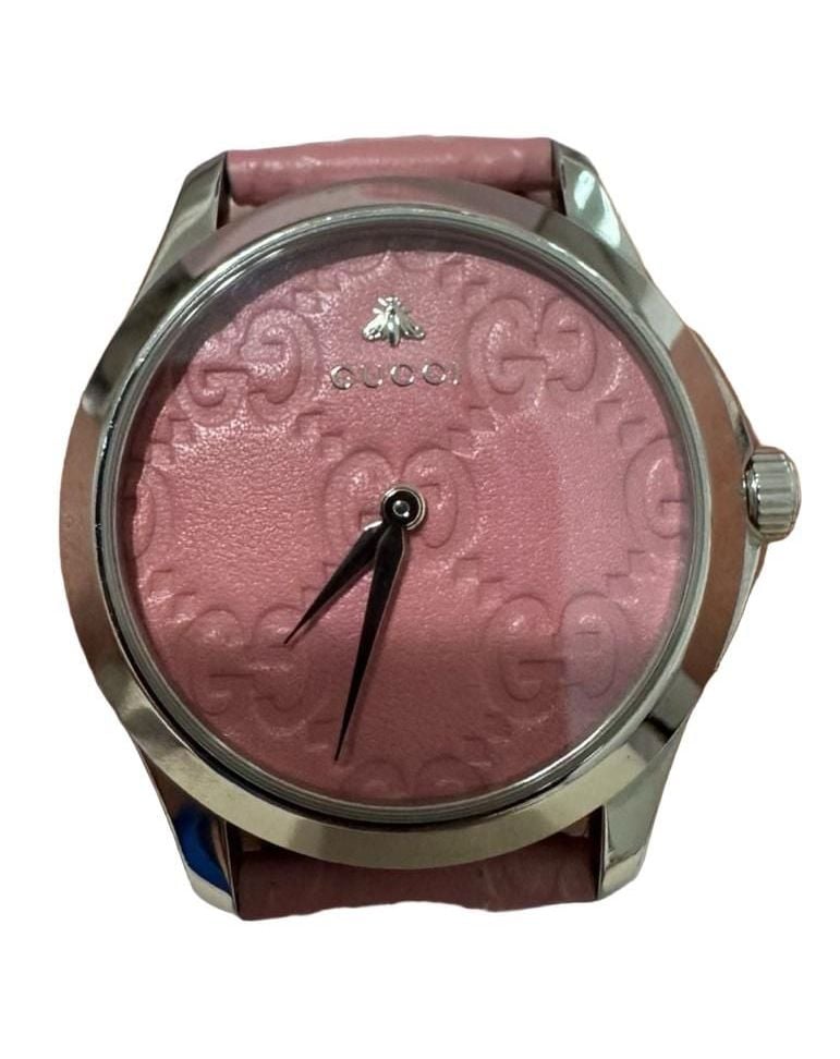 Gucci G-Timeless YA1264030 Pink Dial Leather Strap Watch 3