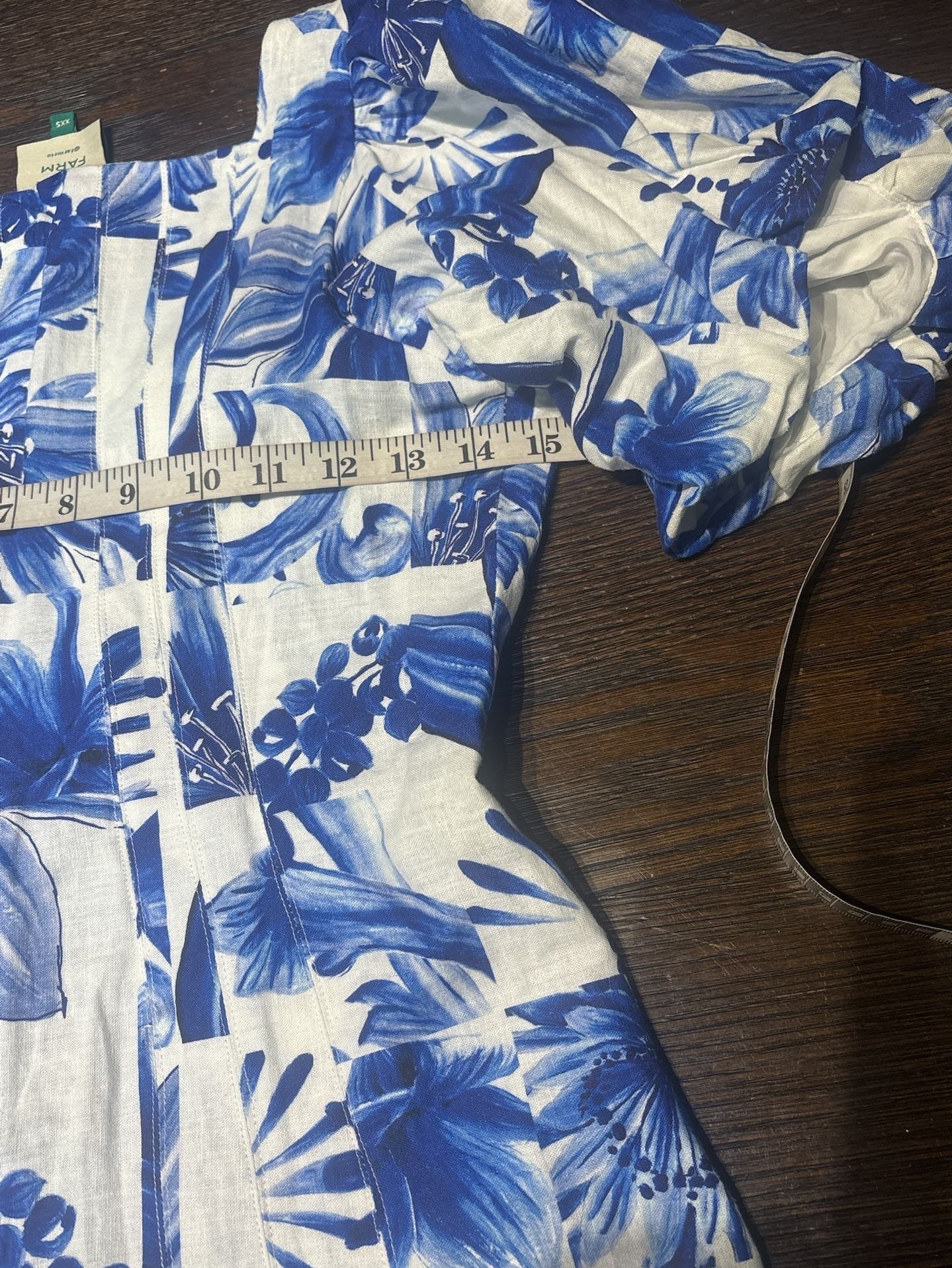 Farm Rio Blue White Floral Mini Dress Puff Sleeve Button Front XXS 13