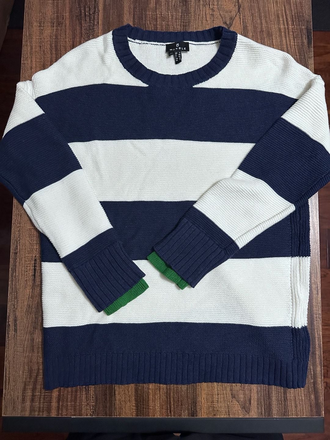 Marble Striped Sweater Size M Blue White Green Cotton Knit Crewneck 2