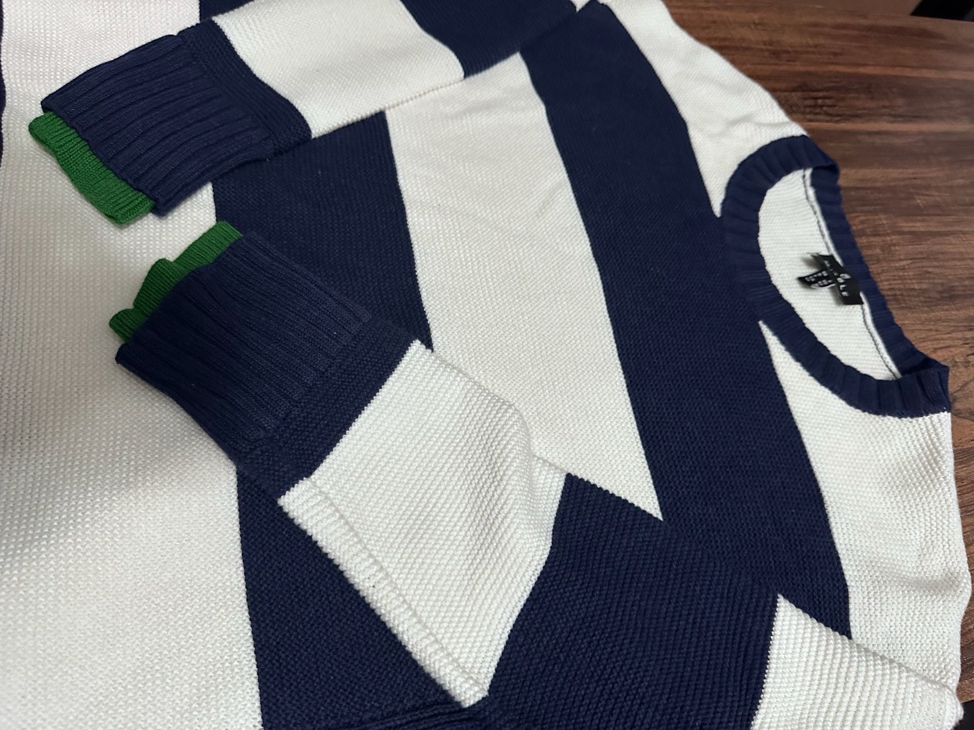 Marble Striped Sweater Size M Blue White Green Cotton Knit Crewneck 3