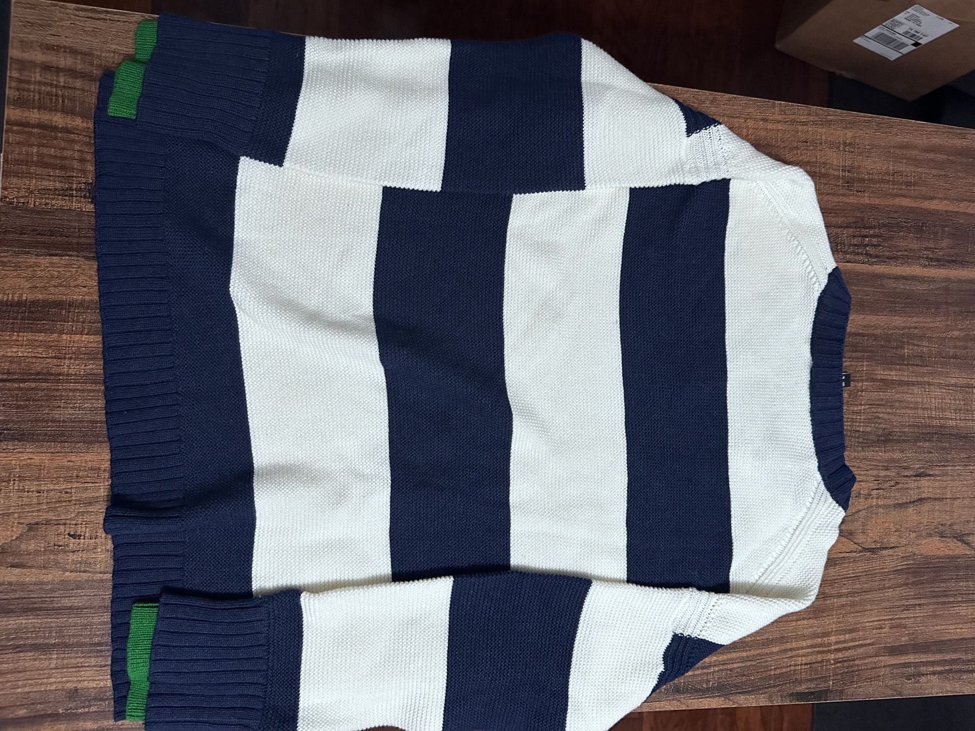 Marble Striped Sweater Size M Blue White Green Cotton Knit Crewneck 5