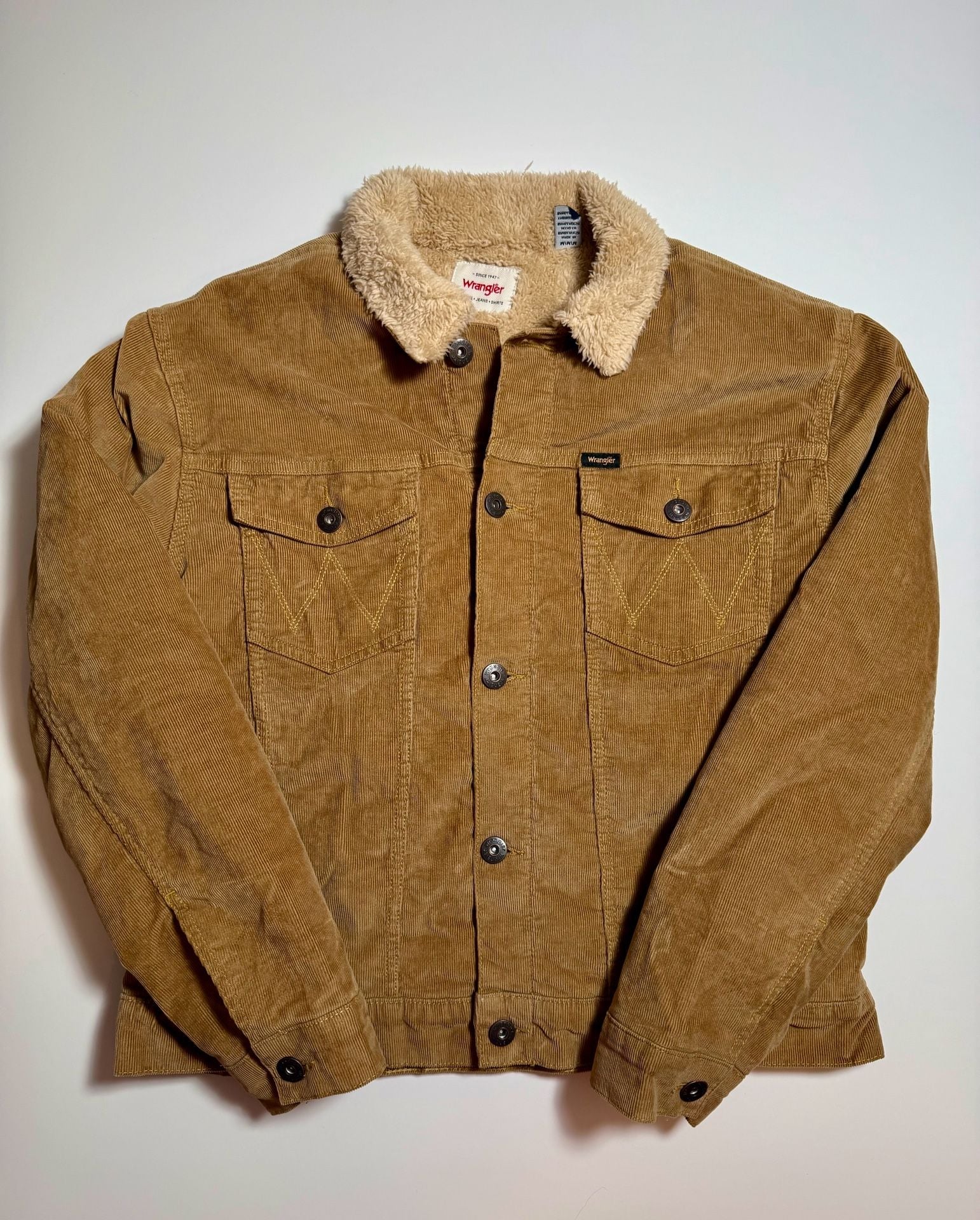 Wrangler Sherpa Lined Corduroy Trucker Jacket Size M Brown 2