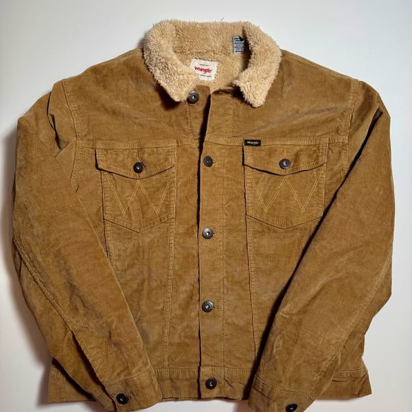 Wrangler Sherpa Lined Corduroy Trucker Jacket Size M Brown