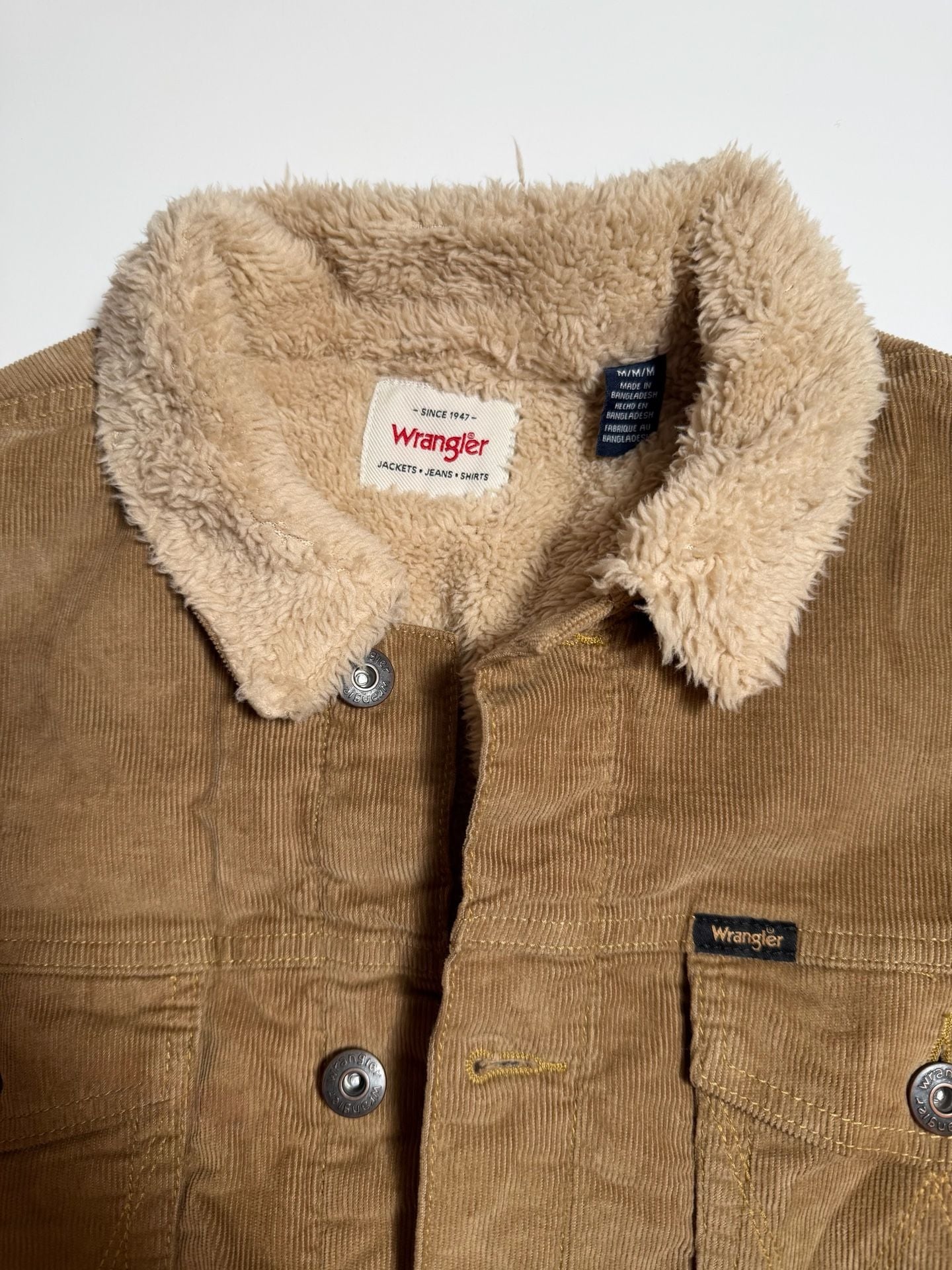 Wrangler Sherpa Lined Corduroy Trucker Jacket Size M Brown 4