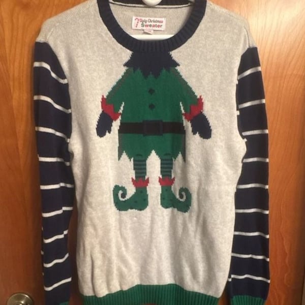 Ugly Christmas Sweater Elf Size M Striped Sleeves