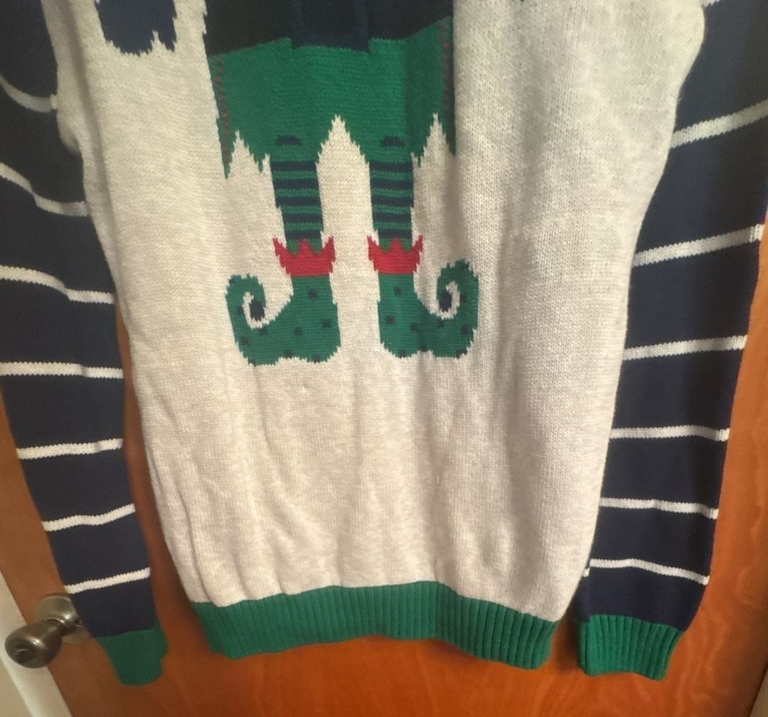 Ugly Christmas Sweater Elf Size M Striped Sleeves 7