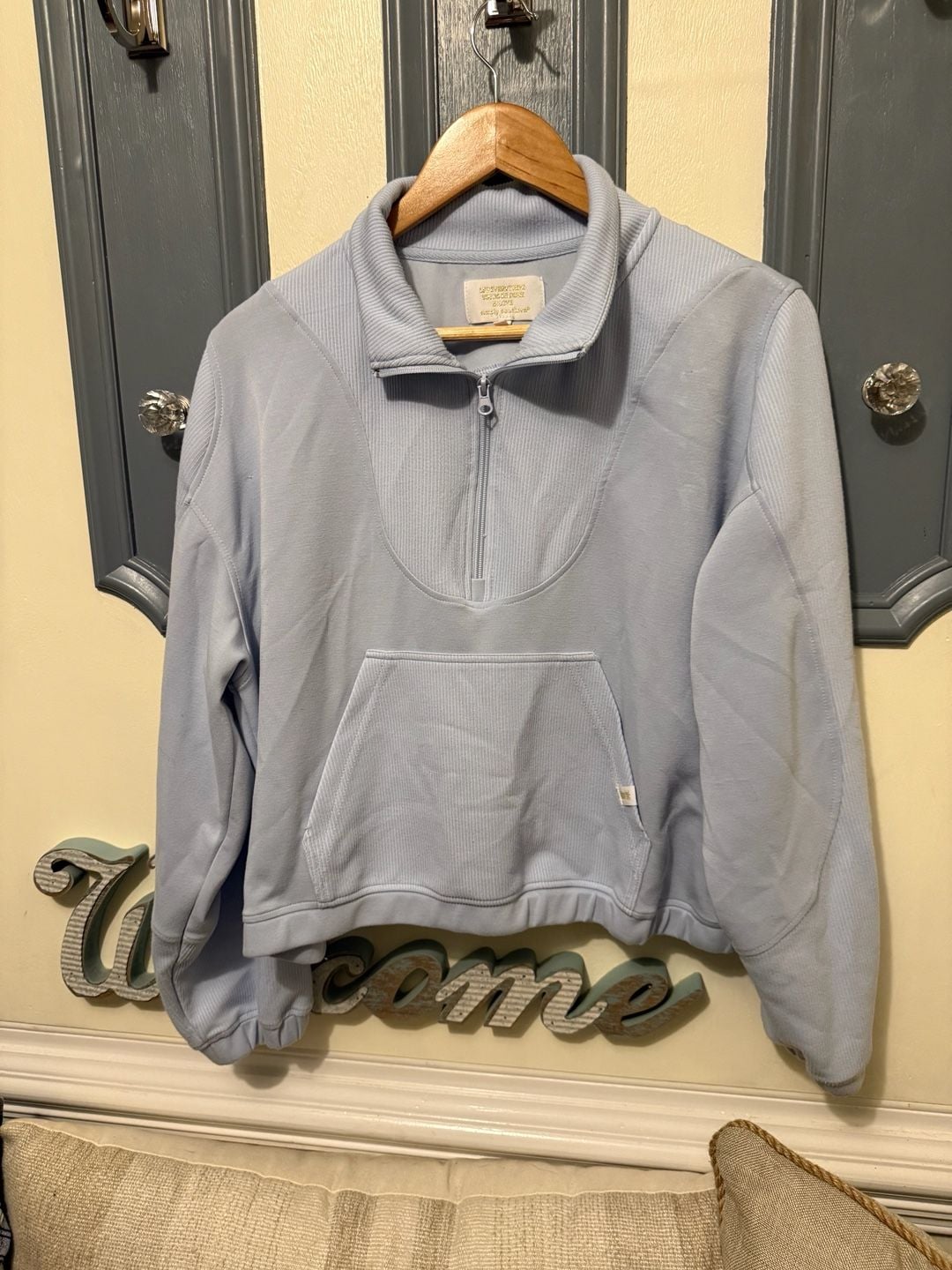 Simply Southern Pullover Size L Light Blue Quarter Zip Cropped Sweatshirt 2