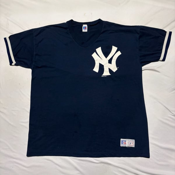 Vtg 90s Russell Athletic New York Yankees V Neck Shirt Mens XL USA Made 1996