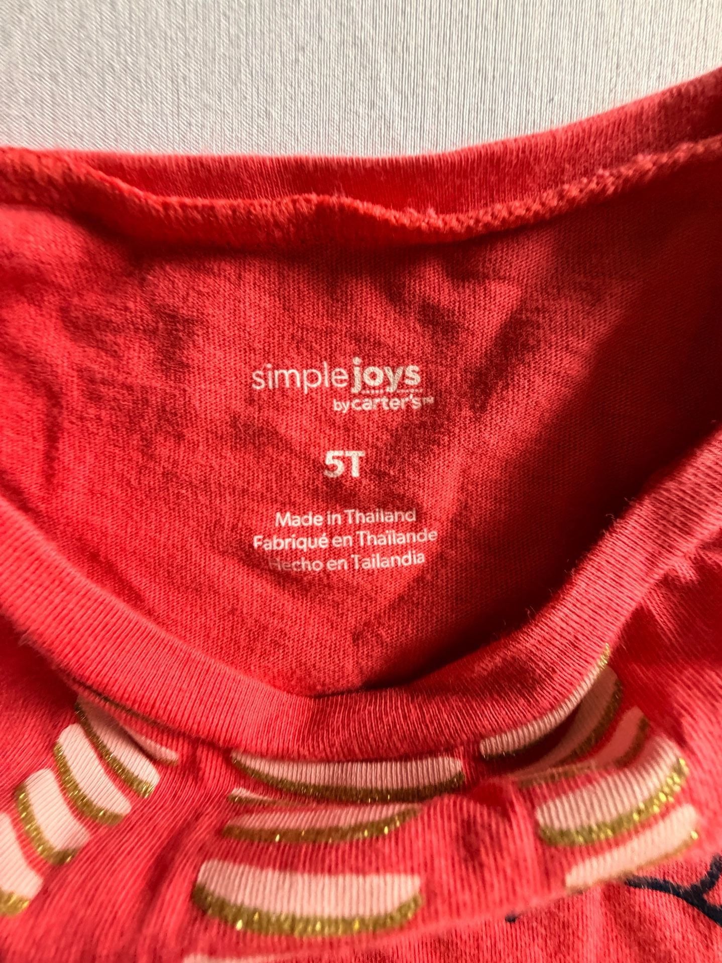 Simple Joys by Carter's Cat Shirt Size 5T Red Long Sleeve Unicorn 5