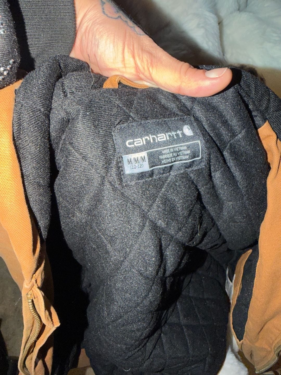 Carhartt Quilted Lined Hooded Jacket Size M 10-12 Brown Canvas 4