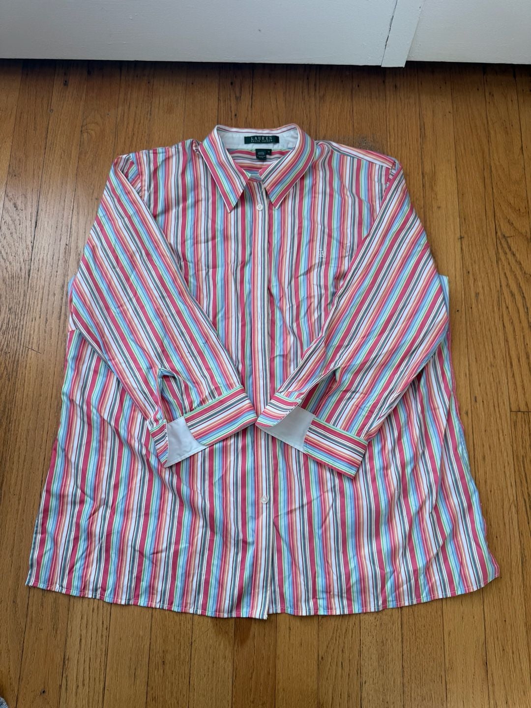 Lauren Ralph Lauren Striped Button-Down Shirt Size 1X Pink 3