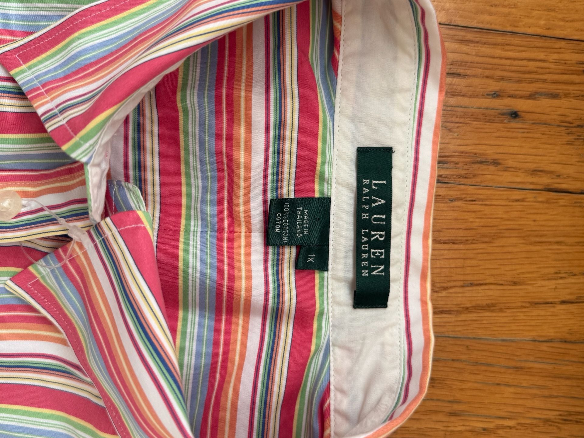 Lauren Ralph Lauren Striped Button-Down Shirt Size 1X Pink 6