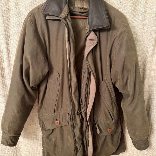 Rainforest Jacket Size S Down Fill zip out liner and removable Leather Collar Olive Green