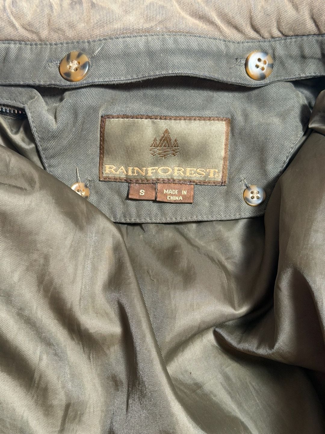 Rainforest Jacket Size S Down Fill zip out liner and removable Leather Collar Olive Green 4