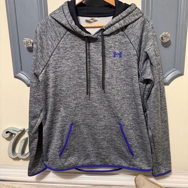 Under Armour ColdGear Hoodie Size LG/G Gray Purple Fleece Pullover