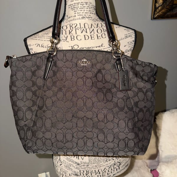 COACH Signature Grey/Black Satchel Crossbody Bag New York