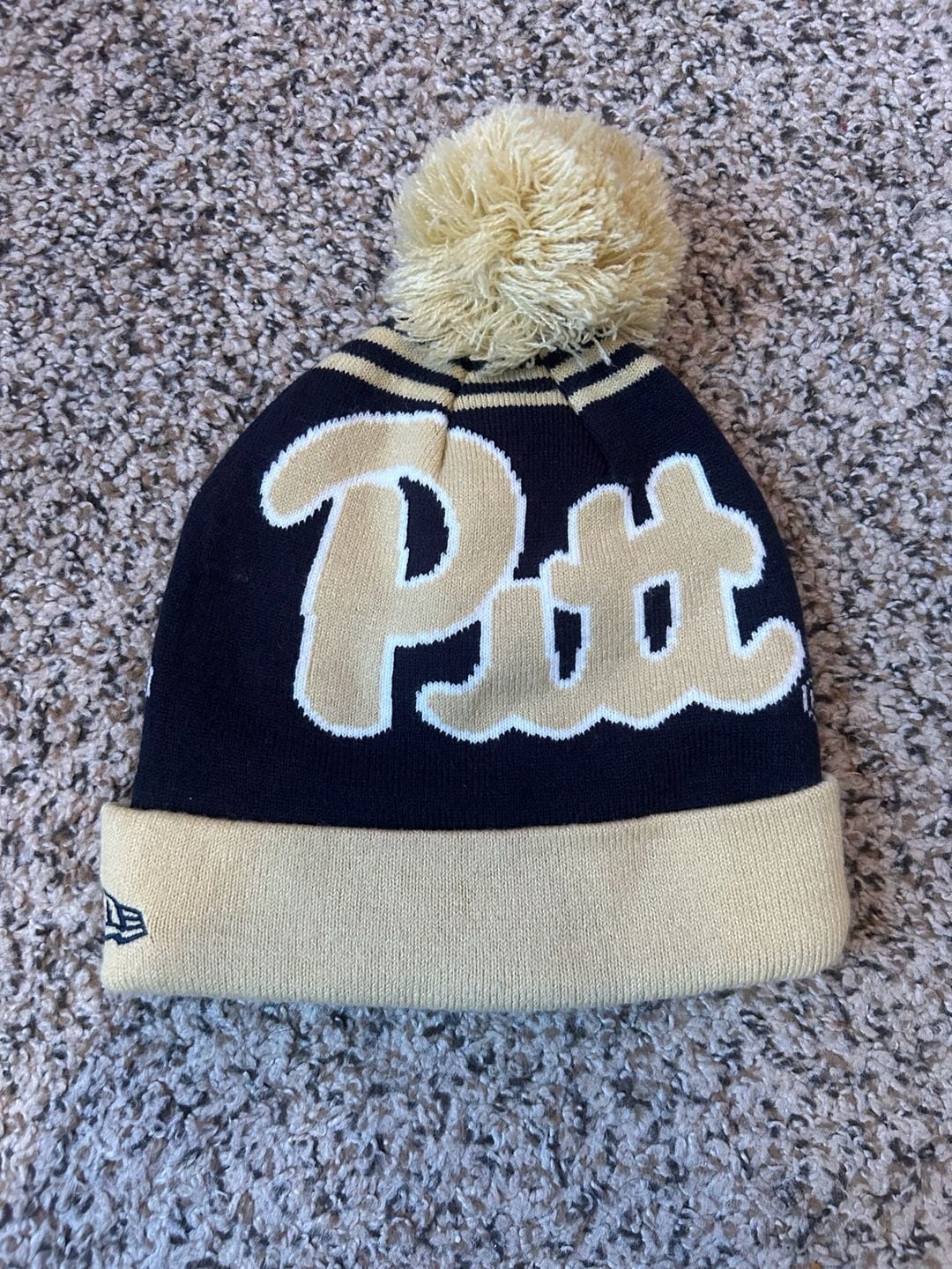 New Era Pittsburgh Panthers Beanie Pom Winter Hat Blue Gold 3