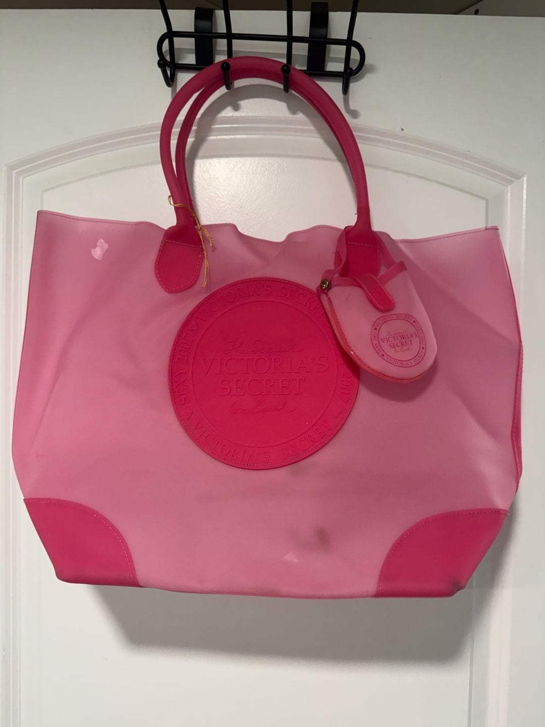 Victoria’s Secret 2007 Y2K Pink Rubber Jelly Open Tote Bag Pouch 2