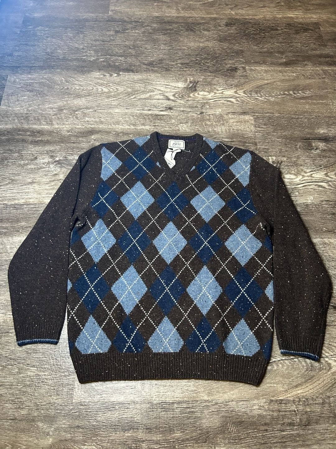 Jos. A. Bank 1905 Argyle V-Neck Sweater Size XL Brown Wool Blend Preppy 2