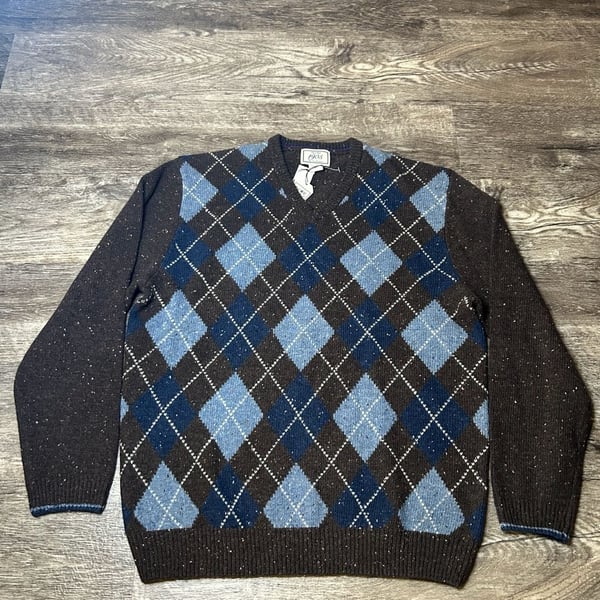 Jos. A. Bank 1905 Argyle V-Neck Sweater Size XL Brown Wool Blend Preppy