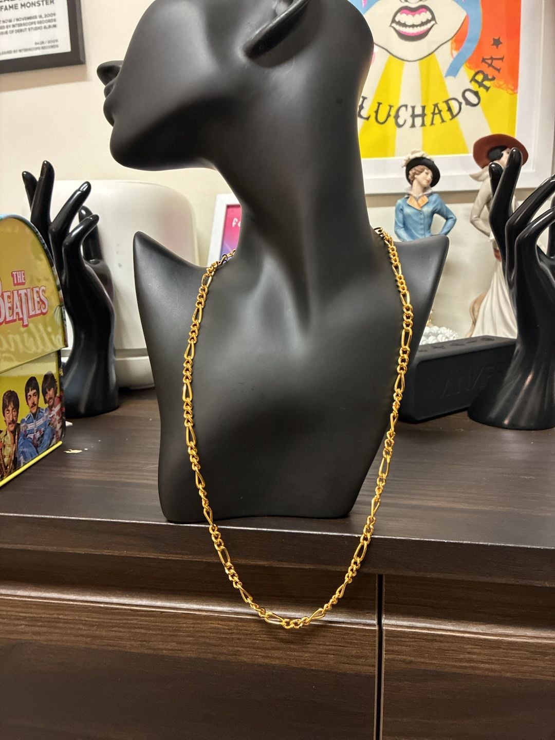 Vintage 90s Figaro Link Chain Necklace 24K Gold Plated 2