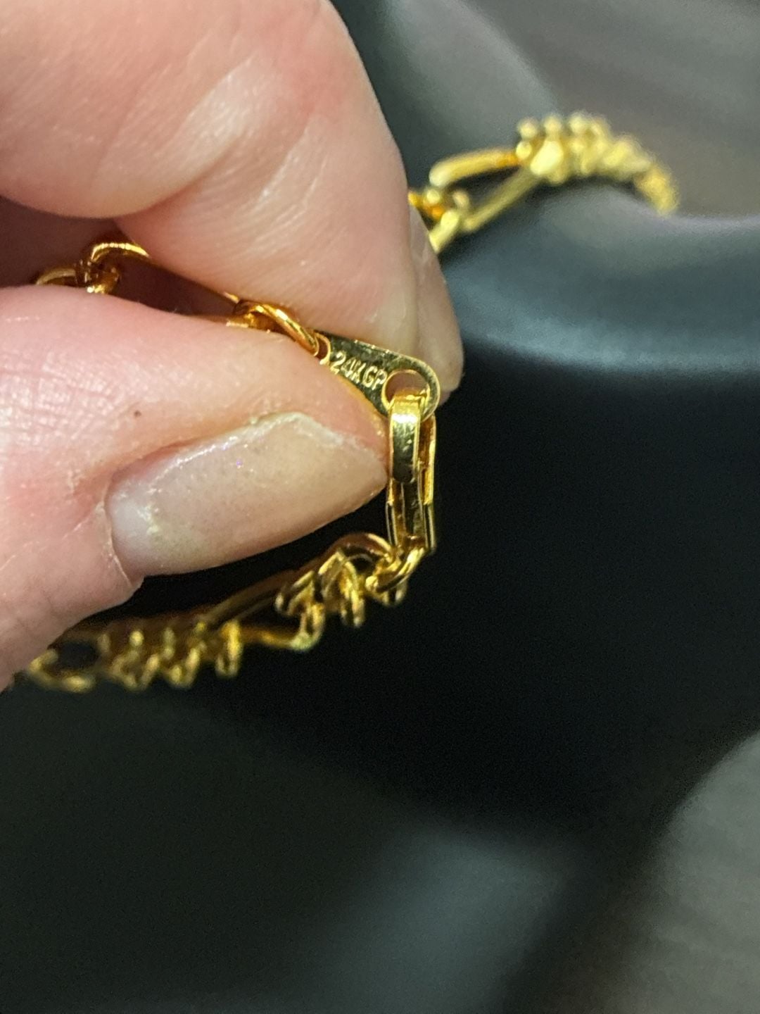 Vintage 90s Figaro Link Chain Necklace 24K Gold Plated 3