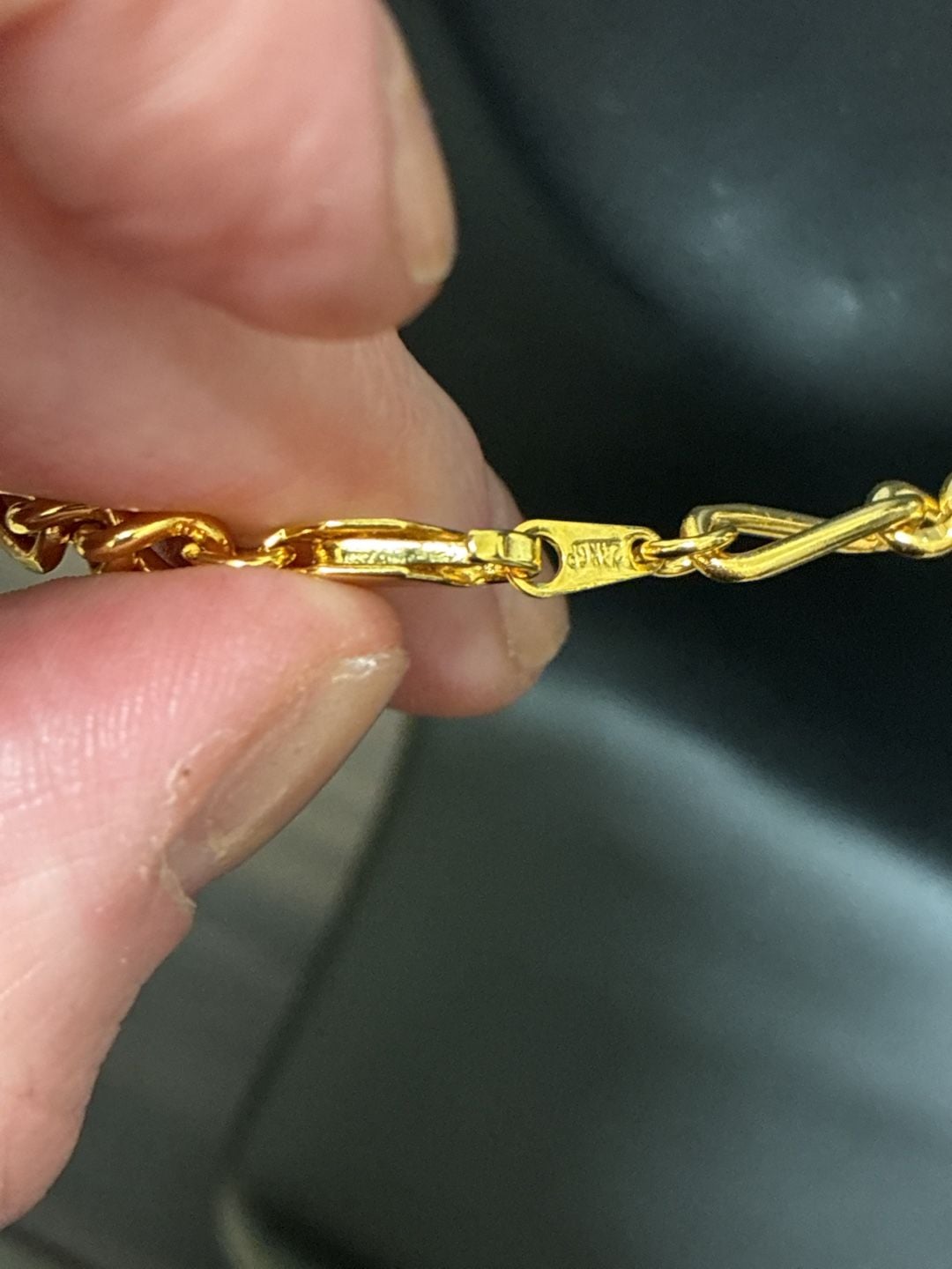 Vintage 90s Figaro Link Chain Necklace 24K Gold Plated 4