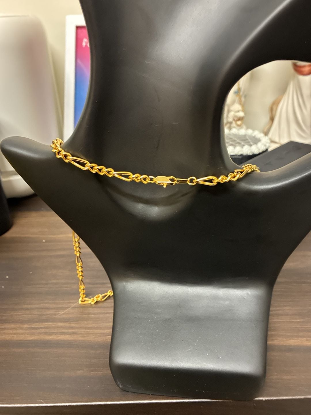 Vintage 90s Figaro Link Chain Necklace 24K Gold Plated 6