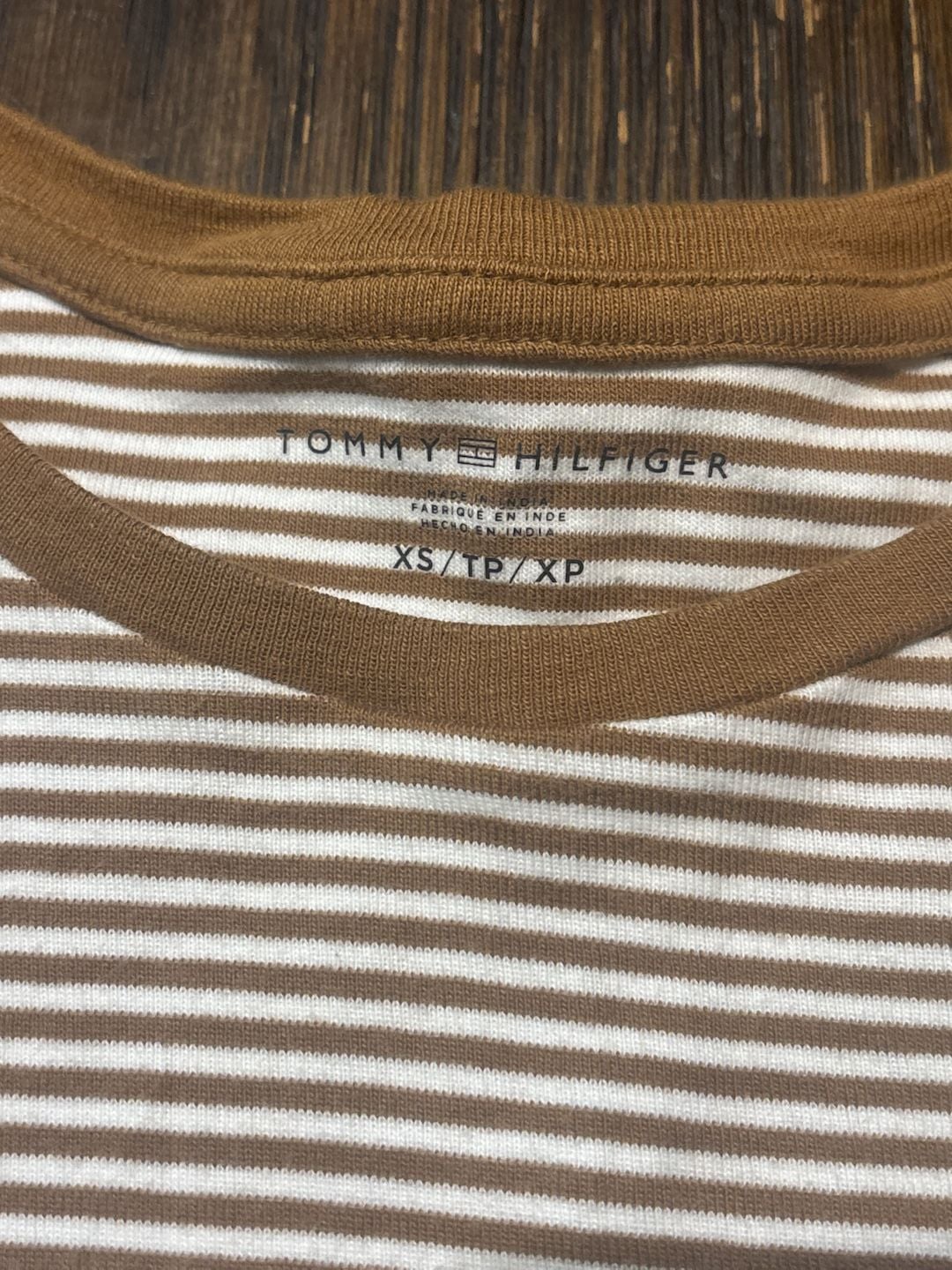 Tommy Hilfiger Striped Favorite T-Shirt Size XS Brown White 4