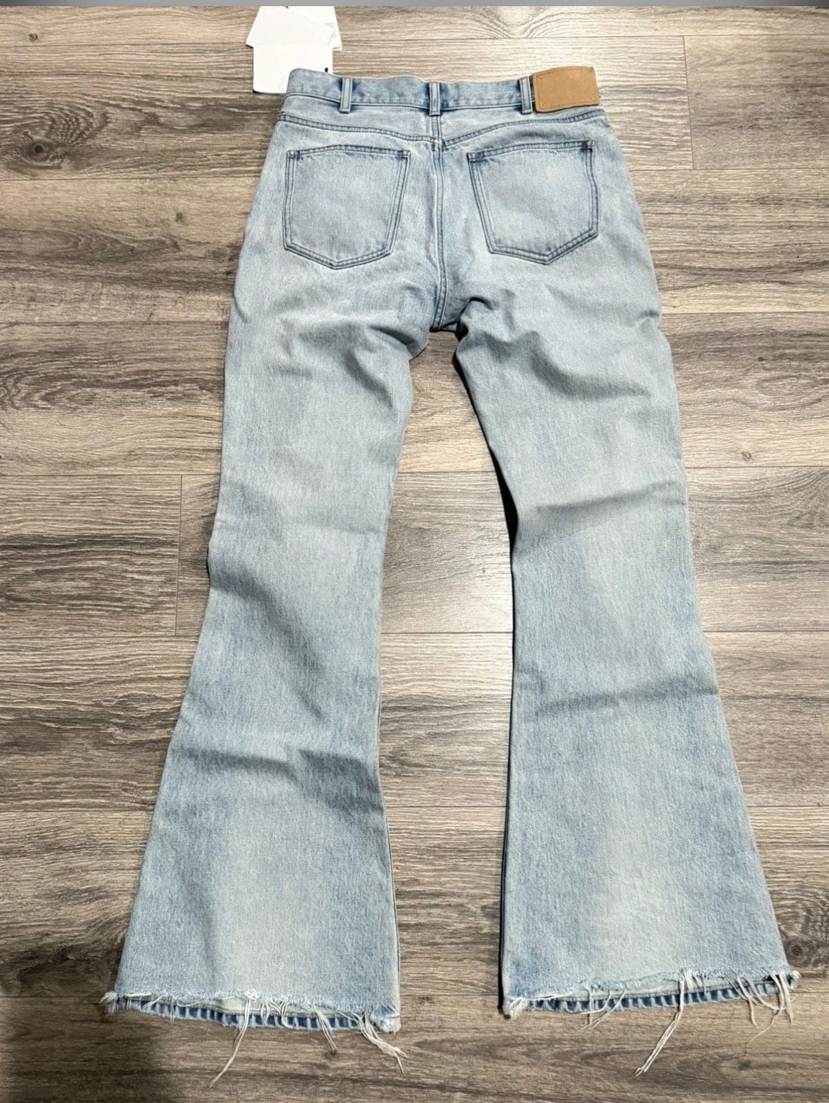 Celine Flare Jeans in Broken Twill Light Wash Blue 7