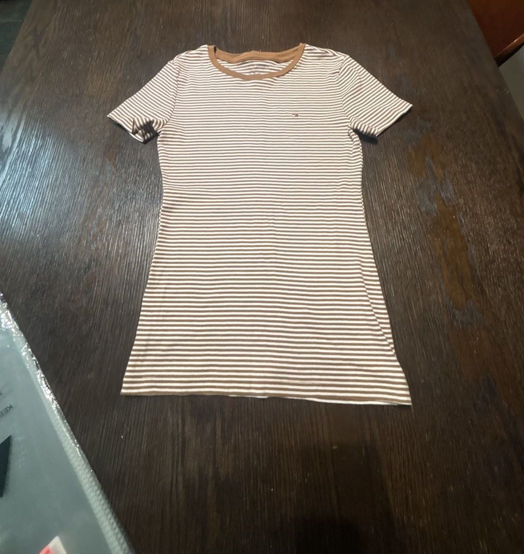 Tommy Hilfiger Striped Favorite T-Shirt Size XS Brown White 2