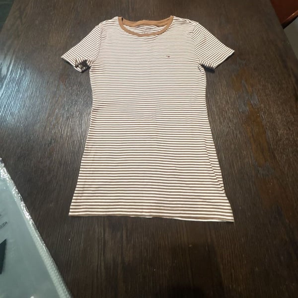 Tommy Hilfiger Striped Favorite T-Shirt Size XS Brown White