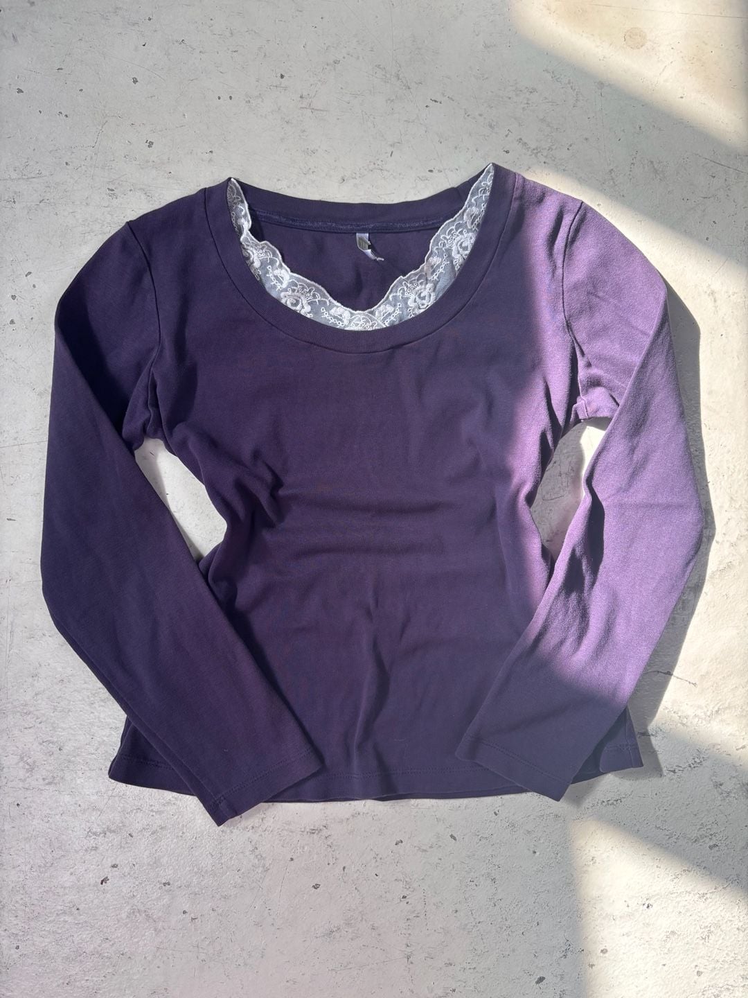 White Stag Long Sleeve Shirt Size M Purple Lace Trim 3