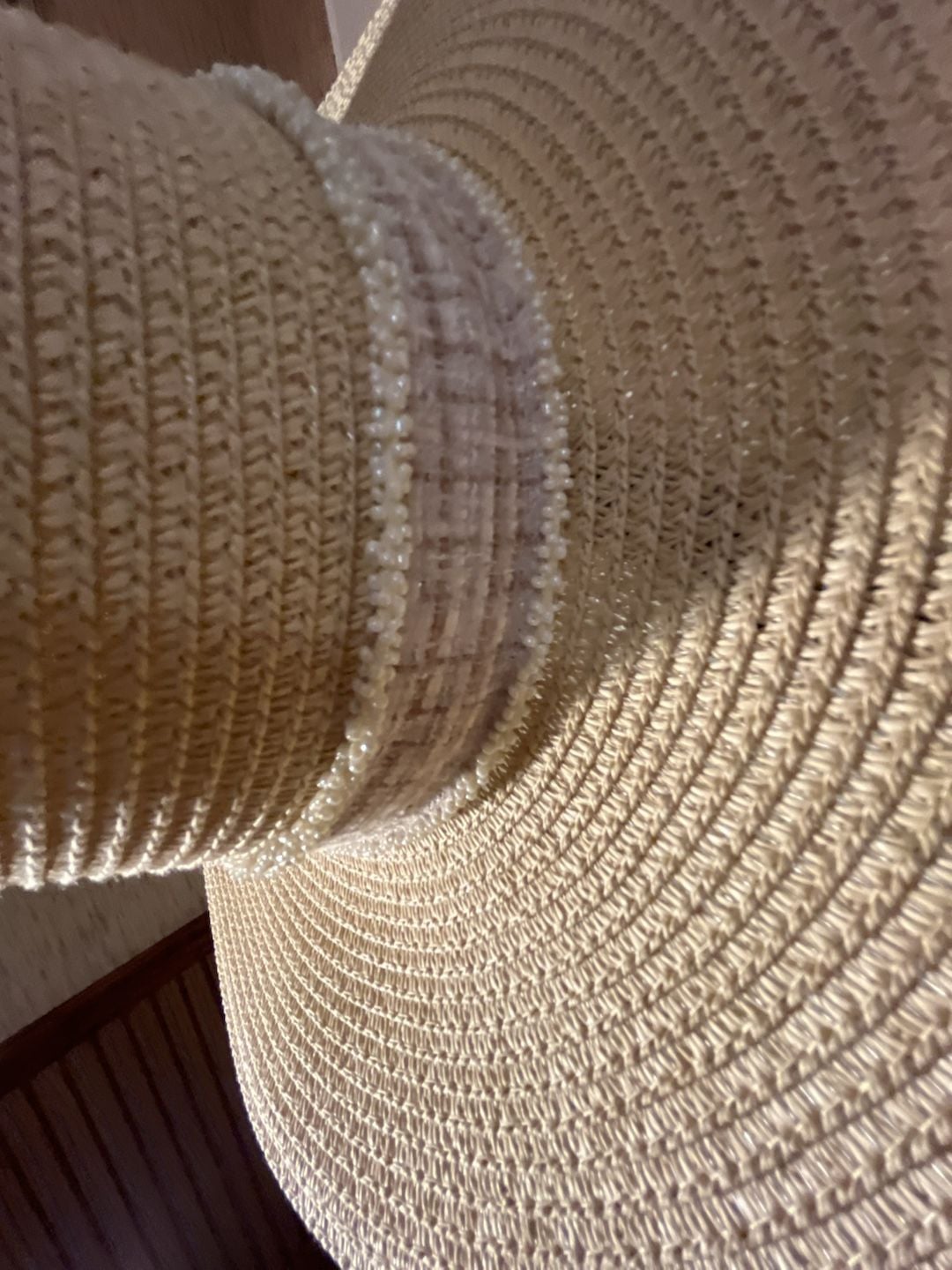Unbranded Straw Sun Hat Flat Top Panama Beach Hat With Pearl Ribbon 11