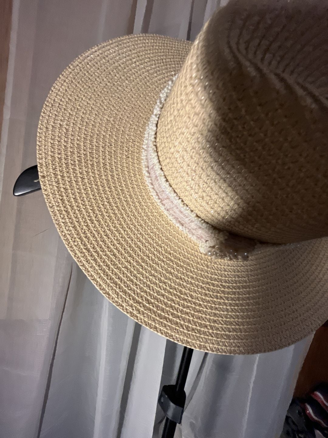 Unbranded Straw Sun Hat Flat Top Panama Beach Hat With Pearl Ribbon 13