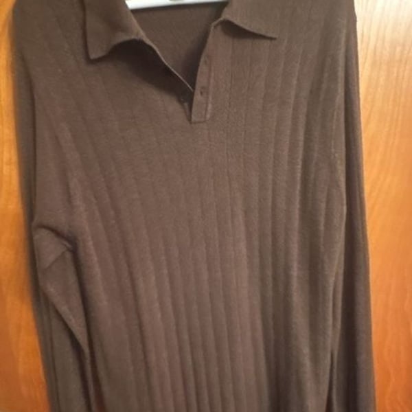 Geoffrey Beene Long Sleeve Knit Polo Sweater Size L Brown