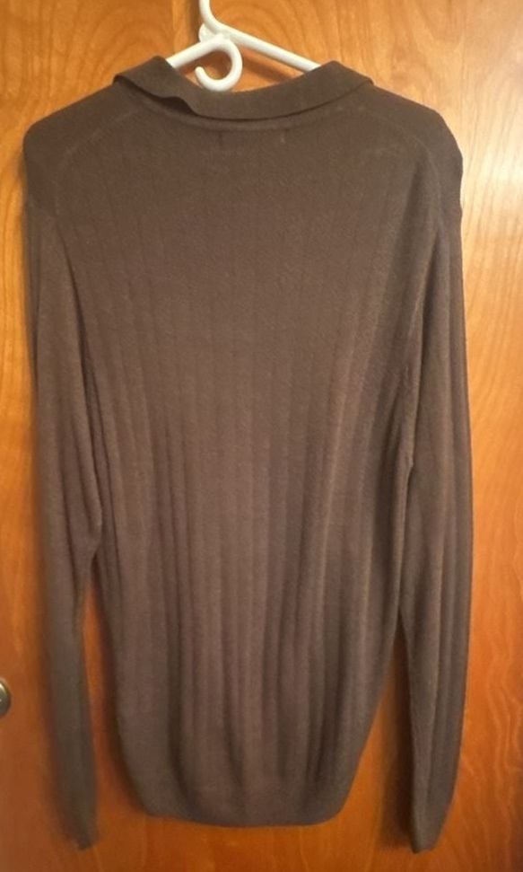 Geoffrey Beene Long Sleeve Knit Polo Sweater Size L Brown 7