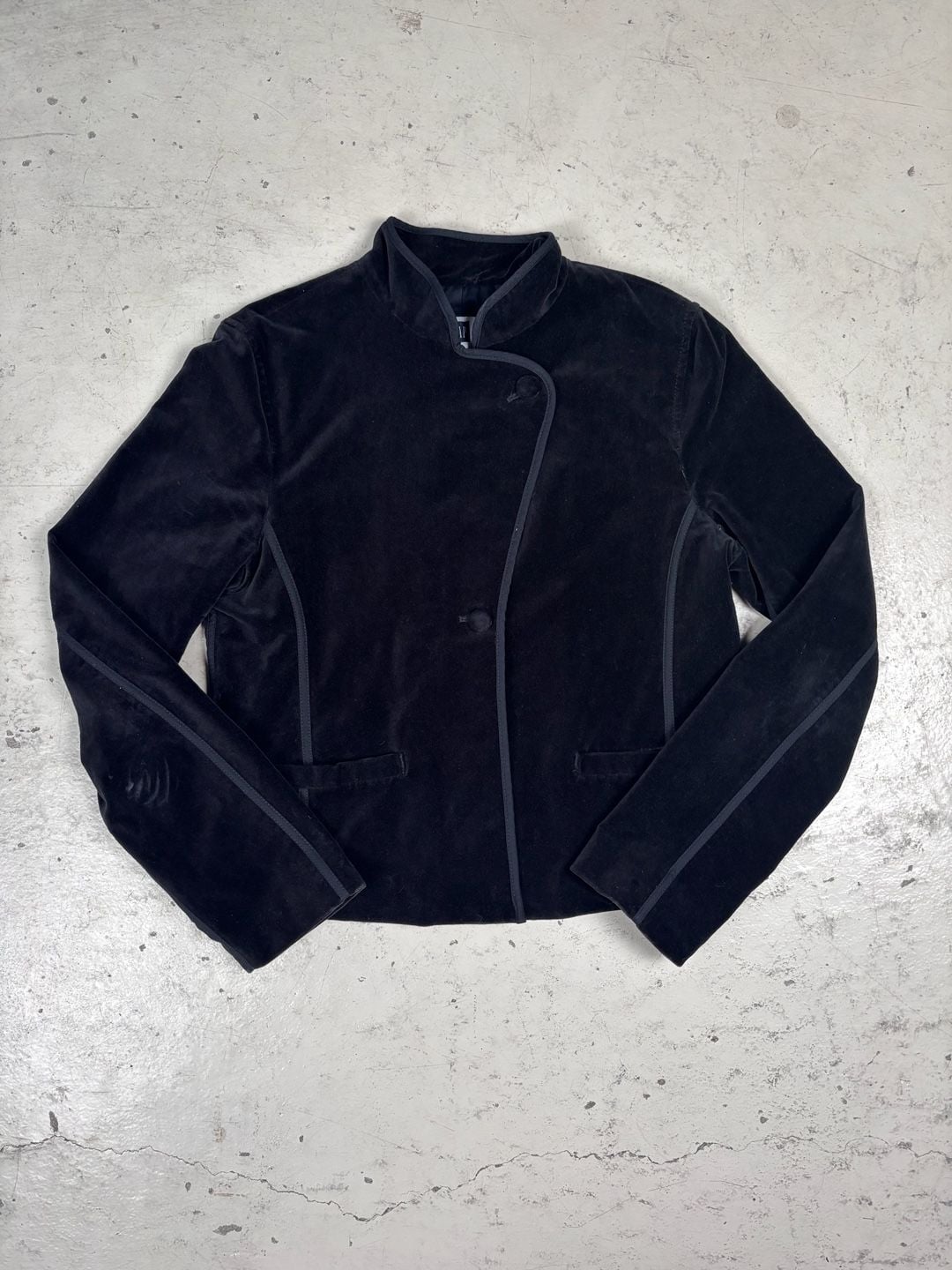 Gap Velvet Jacket Size 6 Black Mock Neck Button Blazer 3