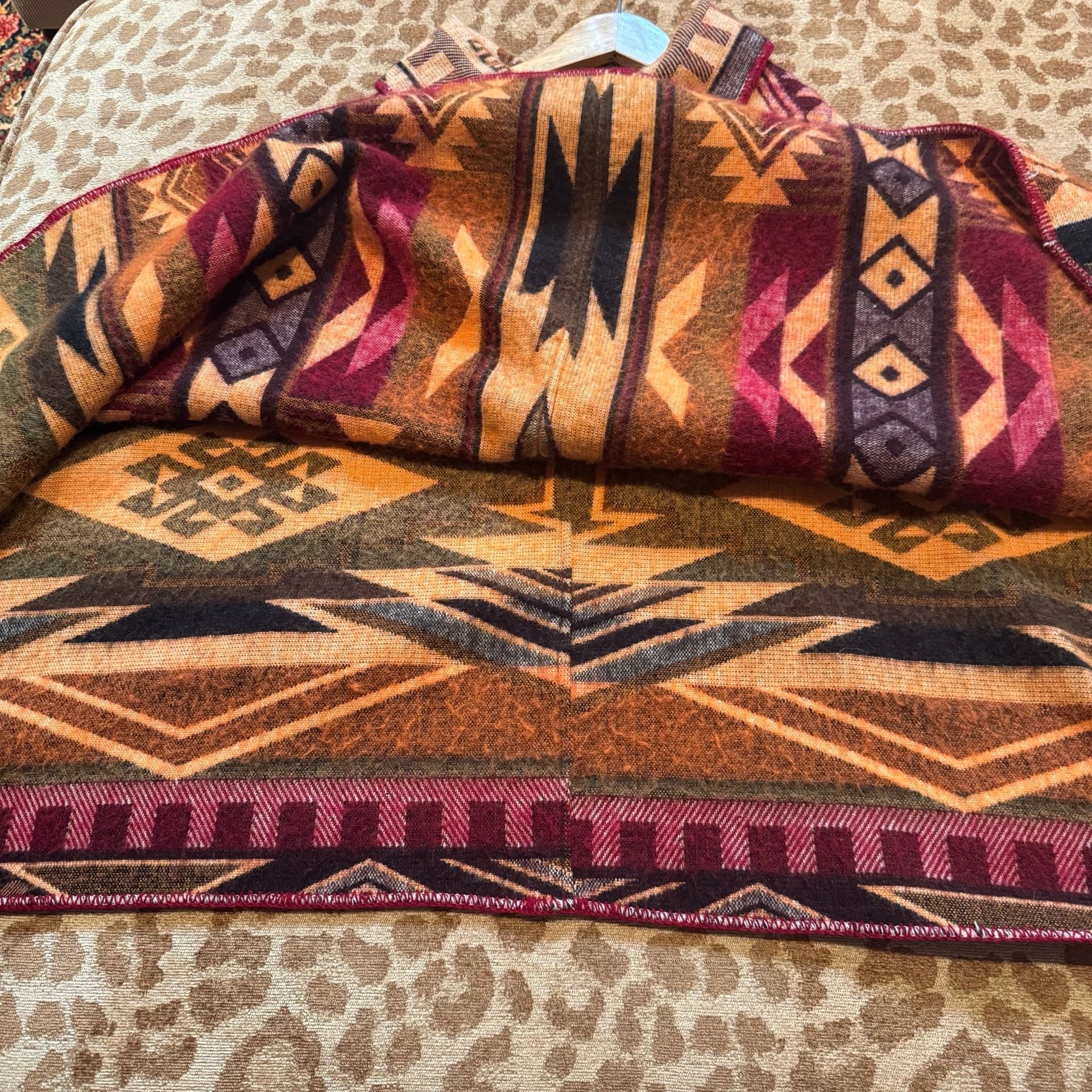 Southwestern Aztec Poncho Women’s Pullover Fold Collar Western Boho Cape 7