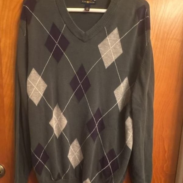 Club Room V-Neck Argyle Sweater Size XL Green Cotton