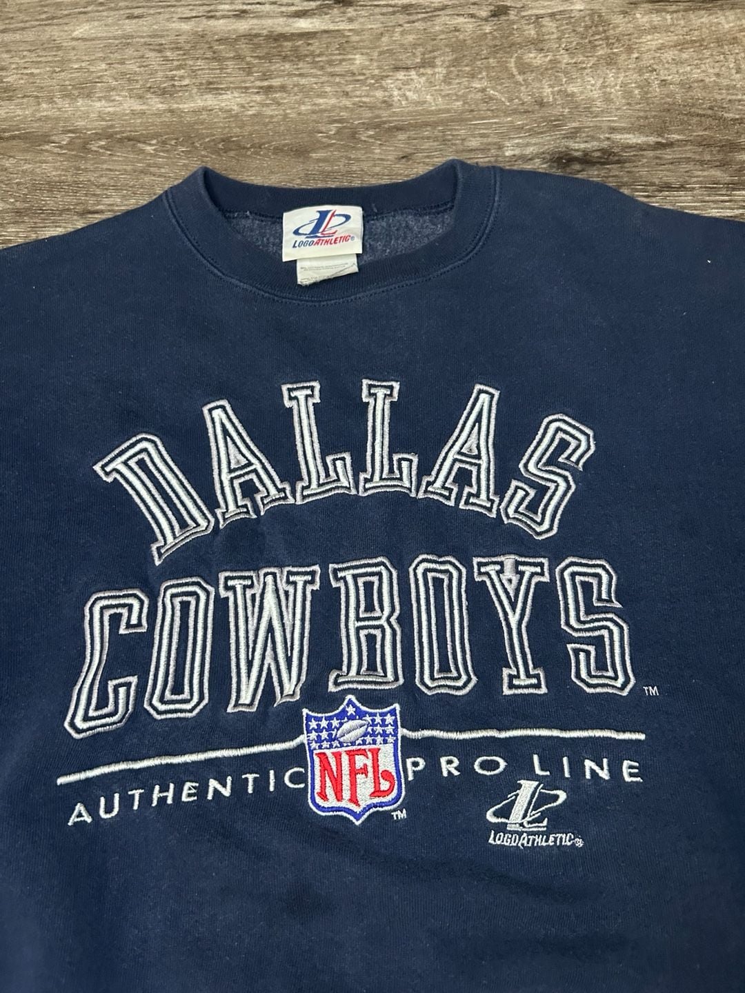 Logo Athletic Dallas Cowboys Sweatshirt Size L Vintage Navy Blue 90’s NFL 4