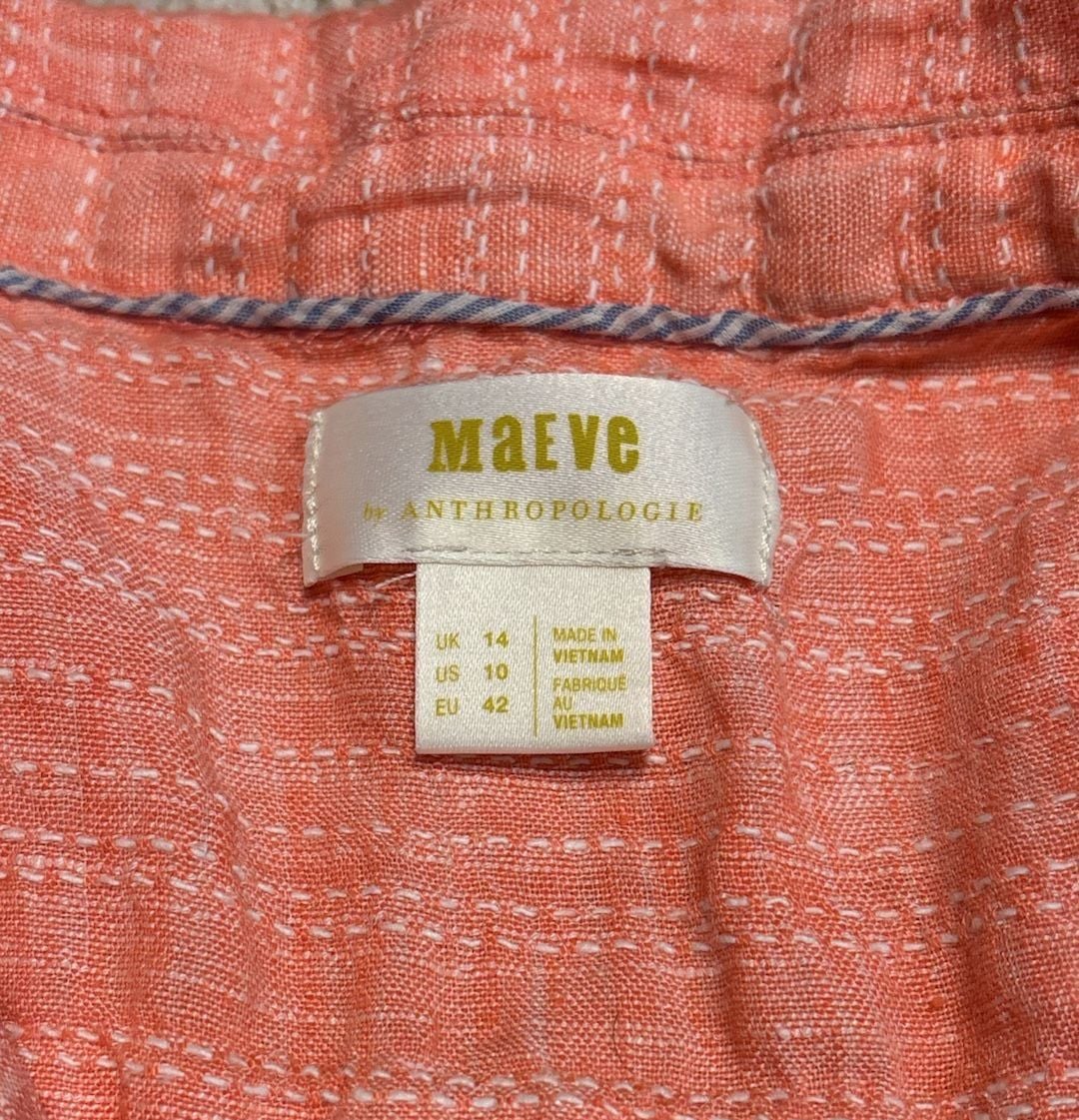 Maeve by Anthropologie Felicity Blouse Size 10 Coral Linen Blend Sleeveless Top 4